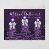 Elegant Holiday Purple Christmas Trees Silver Bows ポストカード (正面)