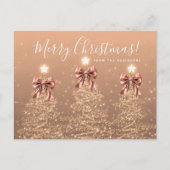 Elegant Holiday Rose Gold Christmas Trees Bows ポストカード (正面)