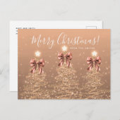 Elegant Holiday Rose Gold Christmas Trees Bows ポストカード (正面/裏面)