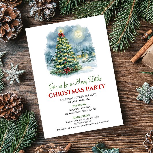 Elegant Holiday Scene Watercolor Party Invitation 招待状