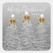 Elegant Holiday Silver Christmas Trees Gold Bows スクエアシール (正面)