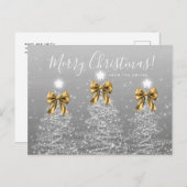 Elegant Holiday Silver Christmas Trees Gold Bows ポストカード (正面/裏面)