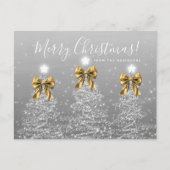 Elegant Holiday Silver Christmas Trees Gold Bows ポストカード (正面)