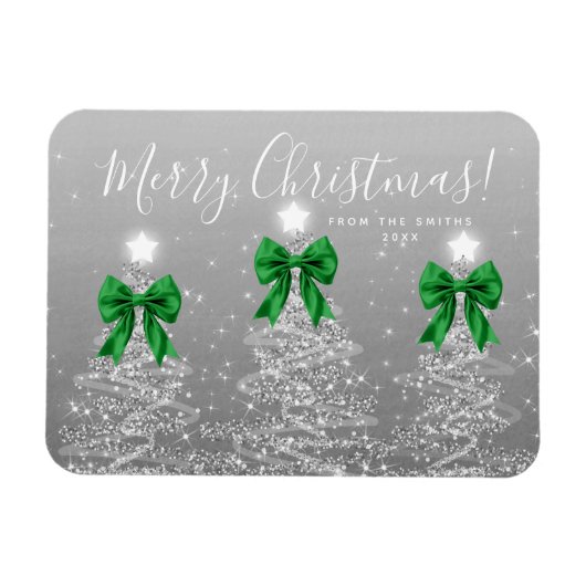 Elegant Holiday Silver Christmas Trees Green  マグネット (横)