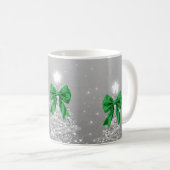 Elegant Holiday Silver Christmas Trees Green Bows コーヒーマグカップ (正面右)