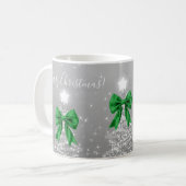 Elegant Holiday Silver Christmas Trees Green Bows コーヒーマグカップ (正面左)