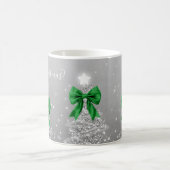 Elegant Holiday Silver Christmas Trees Green Bows コーヒーマグカップ (中央)