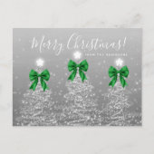Elegant Holiday Silver Christmas Trees Green Bows ポストカード (正面)