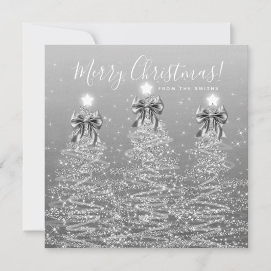 Elegant Holiday Silver Christmas Trees Greeting  シーズンカード (正面)