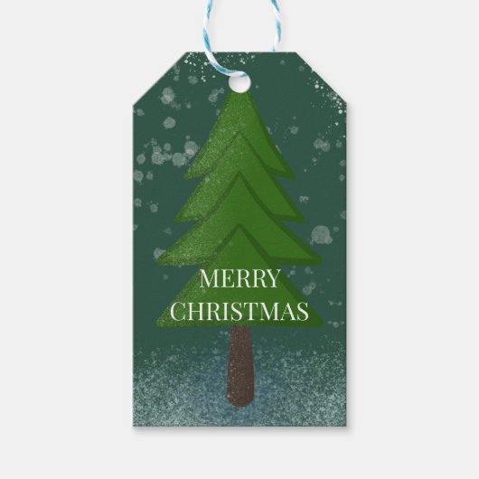 Elegant Holiday Snowy Christmas Tree ギフトタグ (正面)