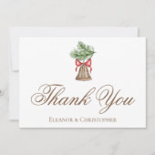 Elegant Holiday Weddding Christmas Bell サンキューカード (正面)