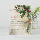 Elegant Holiday Wedding Holly & Ivy Gold Accents 招待状 (スタンド正面)