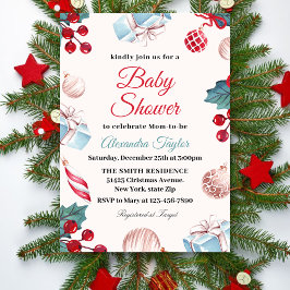 Elegant Holiday Winter Christmas Baby Shower 招待状