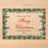 Elegant Holly and Berries Frame Christmas アクリル招待状 (正面)