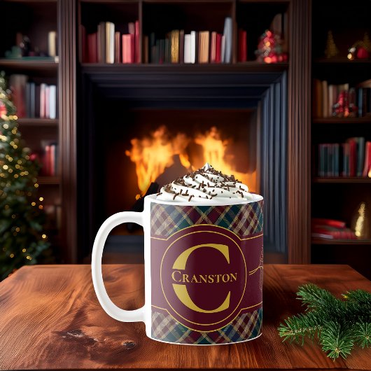 Elegant Holly and Berries Holiday Monogram Name コーヒーマグカップ