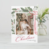 Elegant Holly Berries | 家族写真のクリスマスカード シーズンカード (スタンド正面)