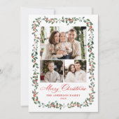 Elegant Holly Berries and Greenery 4 Photo シーズンカード (正面)