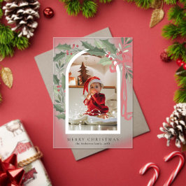 Elegant Holly Berries Arch Photo Christmas Card アクリル招待状