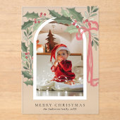 Elegant Holly Berries Arch Photo Christmas Card アクリル招待状 (正面)