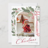 Elegant Holly Berries | Arch Photo Merry Christmas シーズンカード (正面)