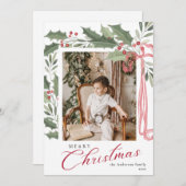 Elegant Holly Berries | Family Photo Christmas シーズンカード (正面/裏面)