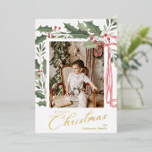 Elegant Holly Berries | Family Photo Christmas 箔シーズンカード (立ち正面)
