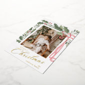 Elegant Holly Berries | Family Photo Christmas 箔シーズンカード (回転した状態)