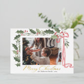 Elegant Holly Berries | Family Photo Christmas 箔シーズンカード (立ち正面)