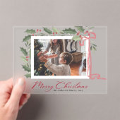 Elegant Holly Berries Family Photo Christmas Card アクリル招待状 (インサイチュ (ポータブル))