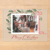 Elegant Holly Berries Family Photo Christmas Card アクリル招待状 (正面)