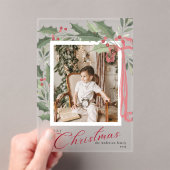 Elegant Holly Berries Family Photo Christmas Card アクリル招待状 (インサイチュ (ポータブル))
