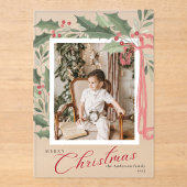 Elegant Holly Berries Family Photo Christmas Card アクリル招待状 (正面)