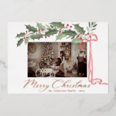 Elegant Holly Berries Foliage | Photo Christmas 箔シーズンカード (正面)