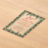Elegant Holly | Berries Frame 21st Birthday Party アクリル招待状 (レイダウン)