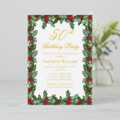 Elegant Holly | Berries Frame 50th Birthday Party 箔招待状 (立ち正面)
