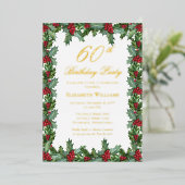 Elegant Holly | Berries Frame 60th Birthday Party 箔招待状 (立ち正面)