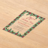 Elegant Holly | Berries Frame 70th Birthday Party アクリル招待状 (レイダウン)