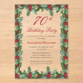 Elegant Holly | Berries Frame 70th Birthday Party アクリル招待状 (正面)