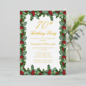 Elegant Holly | Berries Frame 70th Birthday Party 箔招待状 (立ち正面)