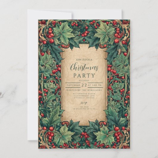 Elegant Holly Christmas Party 招待状 (正面)