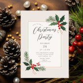 Elegant Holly Christmas Party Invitation 招待状