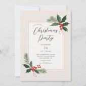 Elegant Holly Christmas Party Invitation 招待状 (正面)