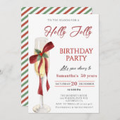 Elegant Holly Jolly christmas birthday Party 招待状 (正面/裏面)