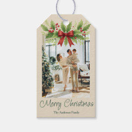 Elegant Holly & Red Bow Christmas -  ギフトタグ