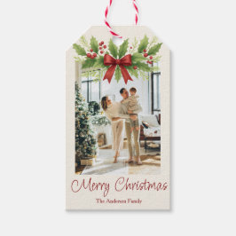 Elegant Holly & Red Bow Christmas -  ギフトタグ