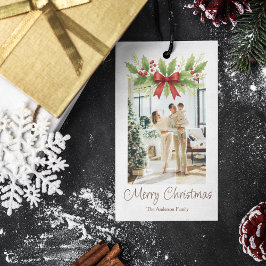 Elegant Holly & Red Bow Christmas -  ギフトタグ