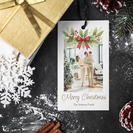 Elegant Holly & Red Bow Christmas - ギフトタグ