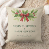 Elegant Holly & Red Bow Christmas -  クッション (ブランケット)
