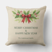 Elegant Holly & Red Bow Christmas -  クッション (正面)