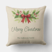 Elegant Holly & Red Bow Christmas -  クッション (裏面)